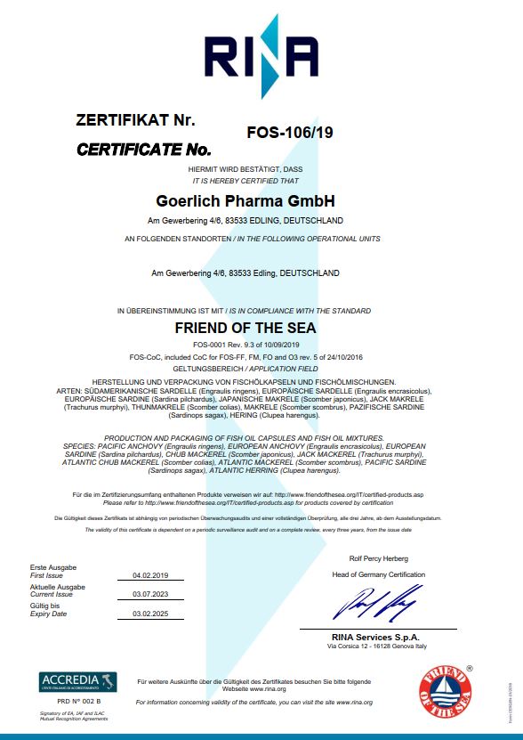 FOS Zertifikat | Goerlich Pharma